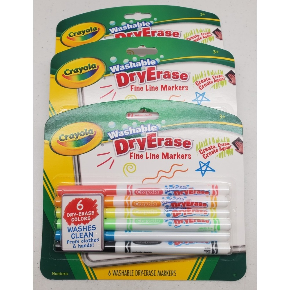 Crayola Washable Dry Erase Fine Line Markers 6 Pack Lot of 3 (18 Markers) NEW!